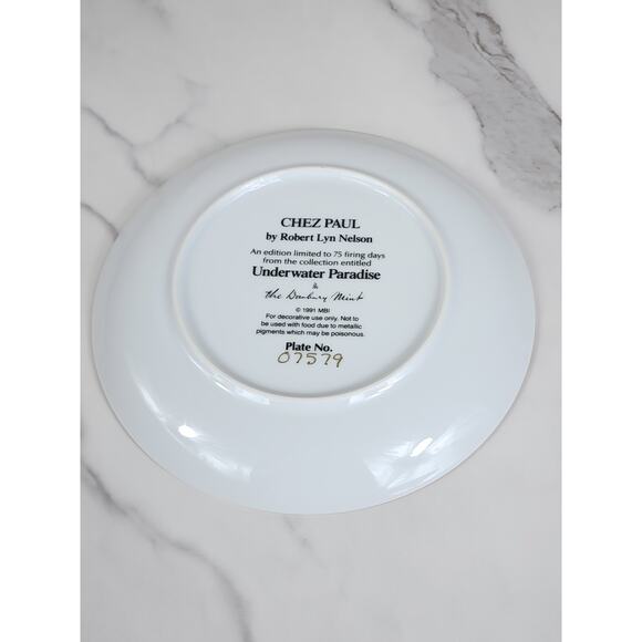 Underwater Paradise Chez Paul Dolphin Year 1991 Porcelain 8" Plate Wall Decor - Picture 12 of 14